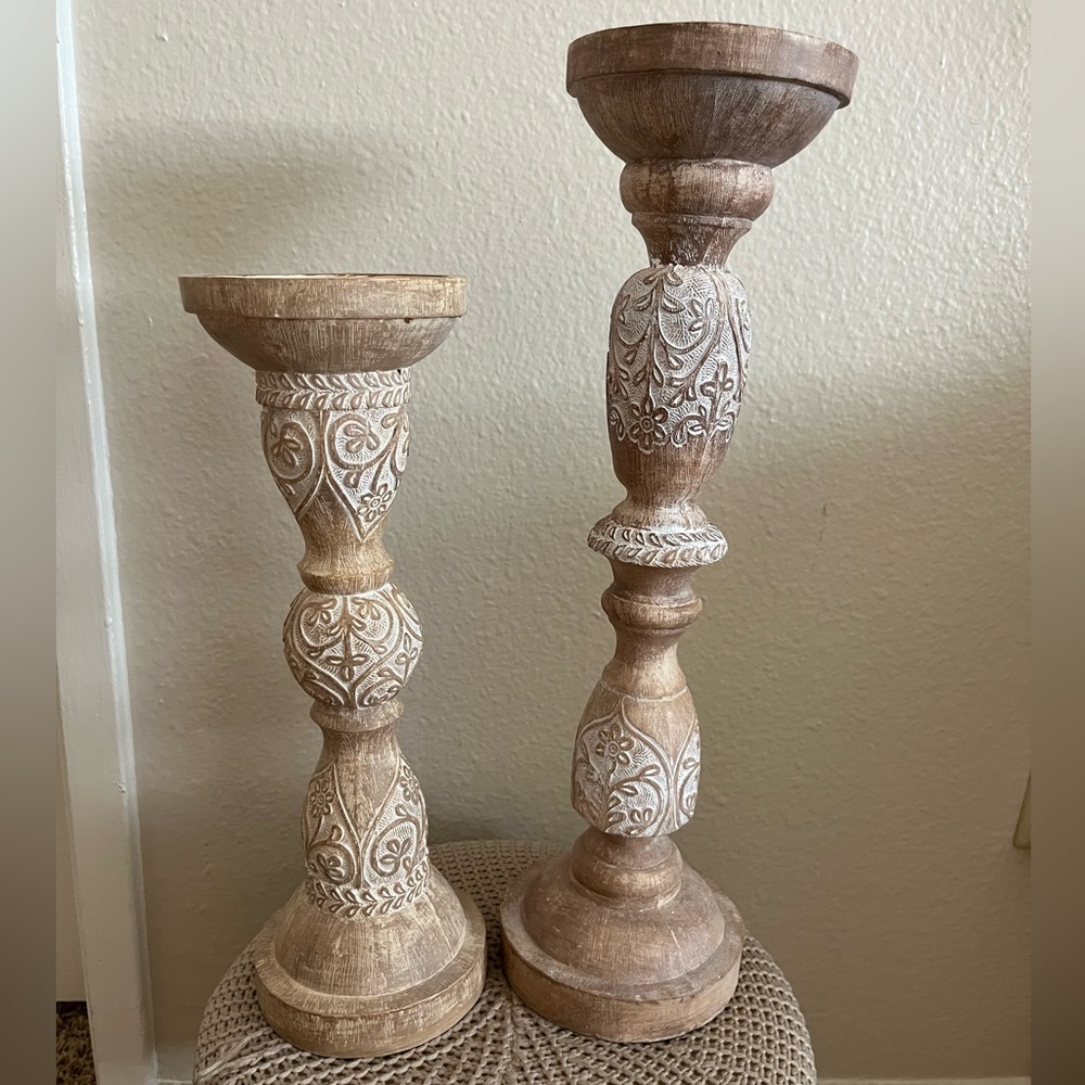 Rustic Brown and Cream Candle Holders